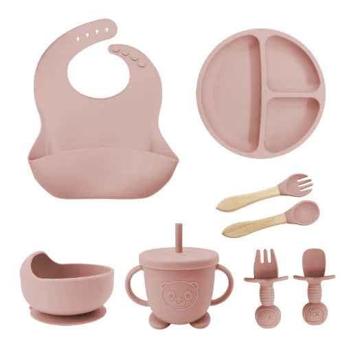 8-Piece Dinosaur Silicone Tableware Set for Kids