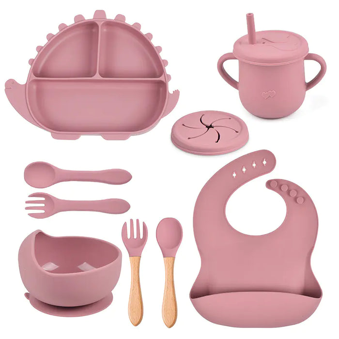 8-Piece Dinosaur Silicone Tableware Set for Kids