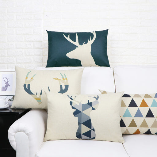 Nordic Elk Long Lumbar Pillow – Linen Back Cushion - DECORA™