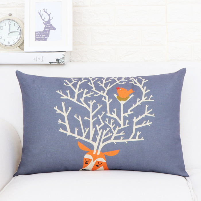 Nordic Elk Long Lumbar Pillow – Linen Back Cushion - DECORA™