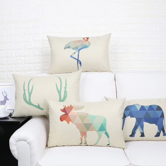 Nordic Elk Long Lumbar Pillow – Linen Back Cushion - DECORA™