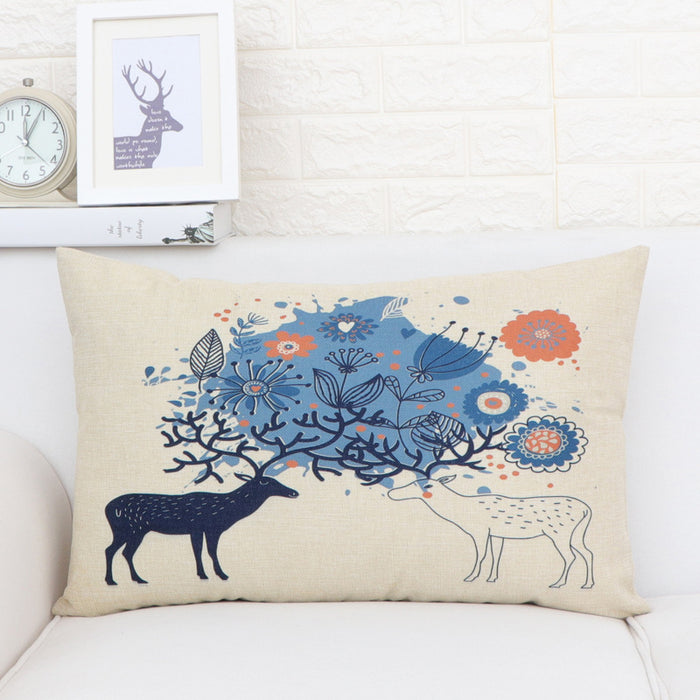 Nordic Elk Long Lumbar Pillow – Linen Back Cushion - DECORA™