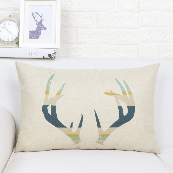 Nordic Elk Long Lumbar Pillow – Linen Back Cushion - DECORA™