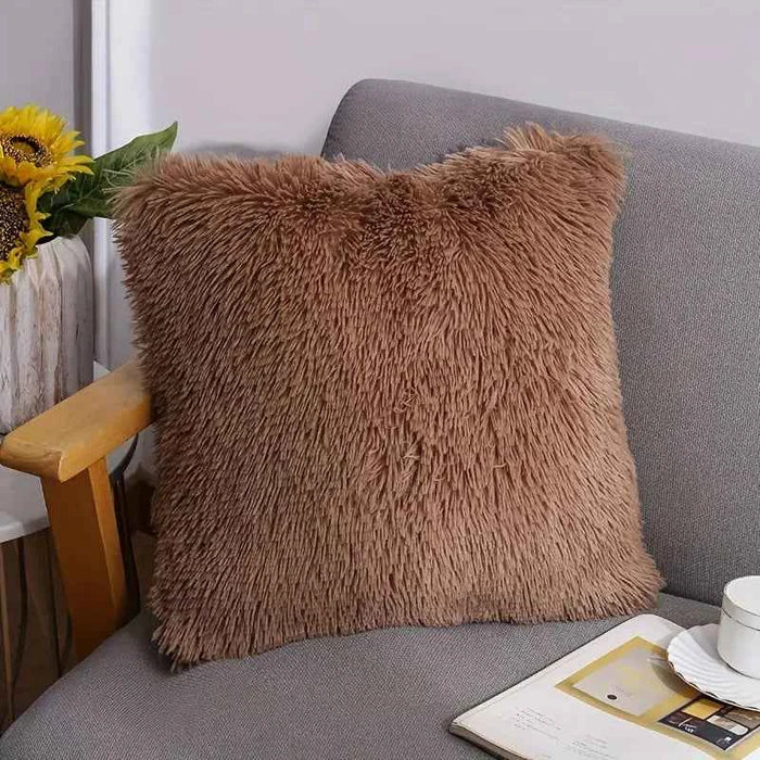 Soft Faux Fur Throw Pillow Cover for Sofa, 15.5in