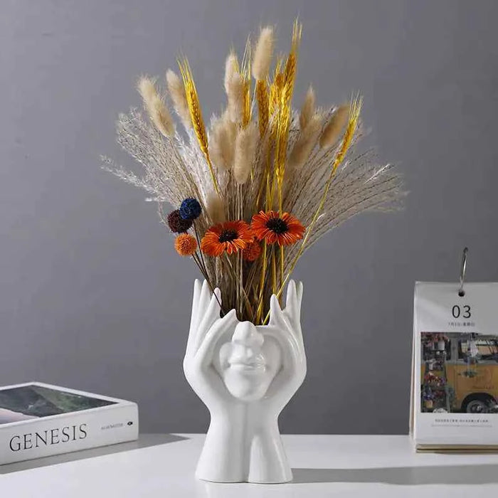 Nordic White Ceramic Body Art Vase – Modern Home Decor