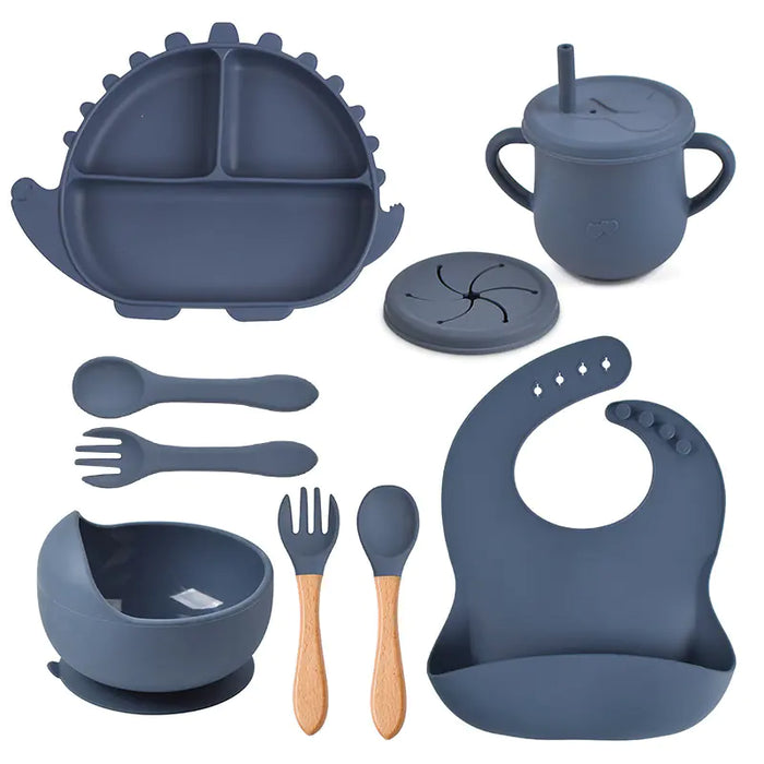 8-Piece Dinosaur Silicone Tableware Set for Kids