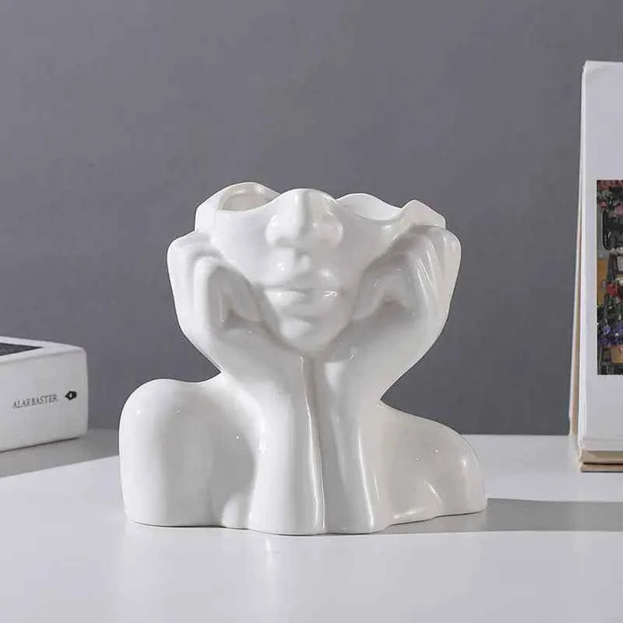 Nordic White Ceramic Body Art Vase – Modern Home Decor