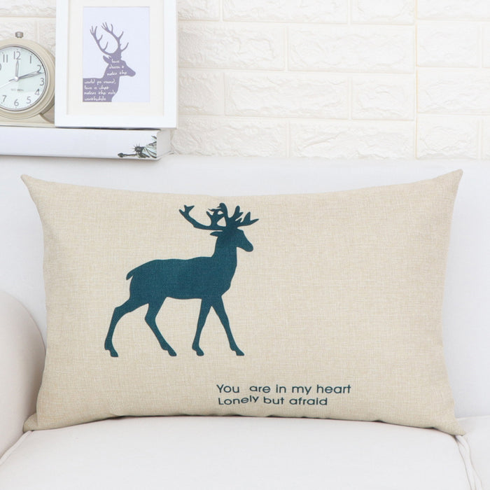 Nordic Elk Long Lumbar Pillow – Linen Back Cushion - DECORA™