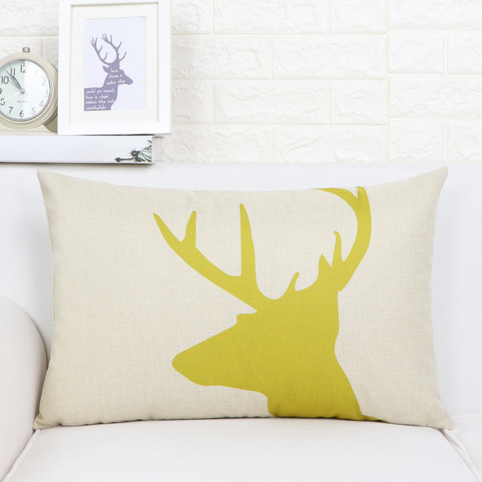 Nordic Elk Long Lumbar Pillow – Linen Back Cushion - DECORA™