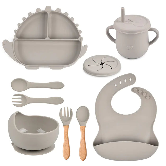 8-Piece Dinosaur Silicone Tableware Set for Kids