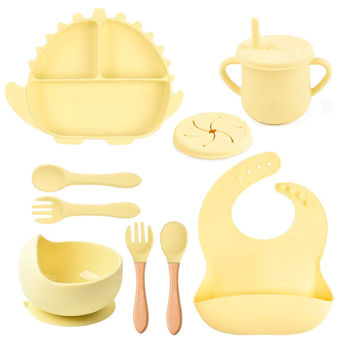 8-Piece Dinosaur Silicone Tableware Set for Kids