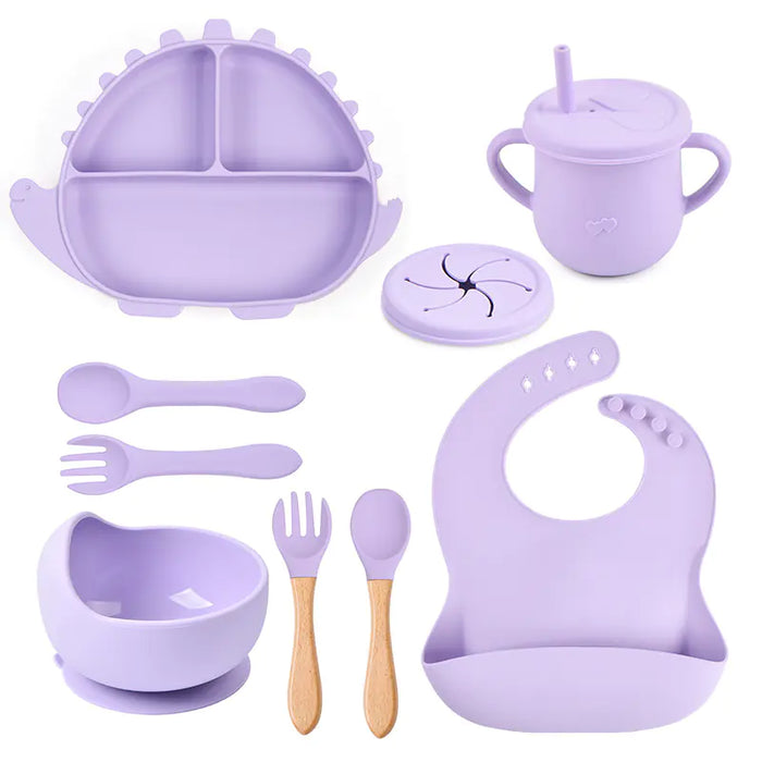 8-Piece Dinosaur Silicone Tableware Set for Kids