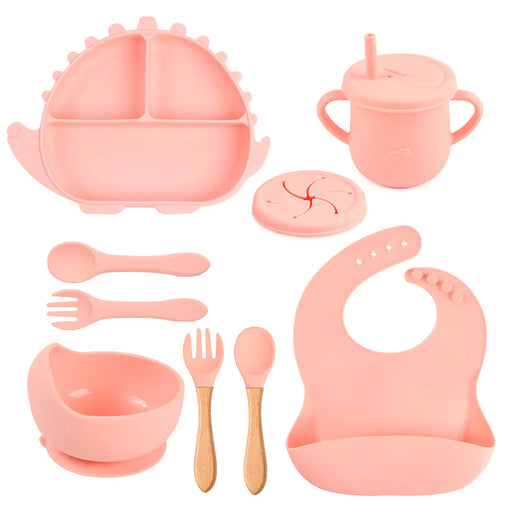8-Piece Dinosaur Silicone Tableware Set for Kids