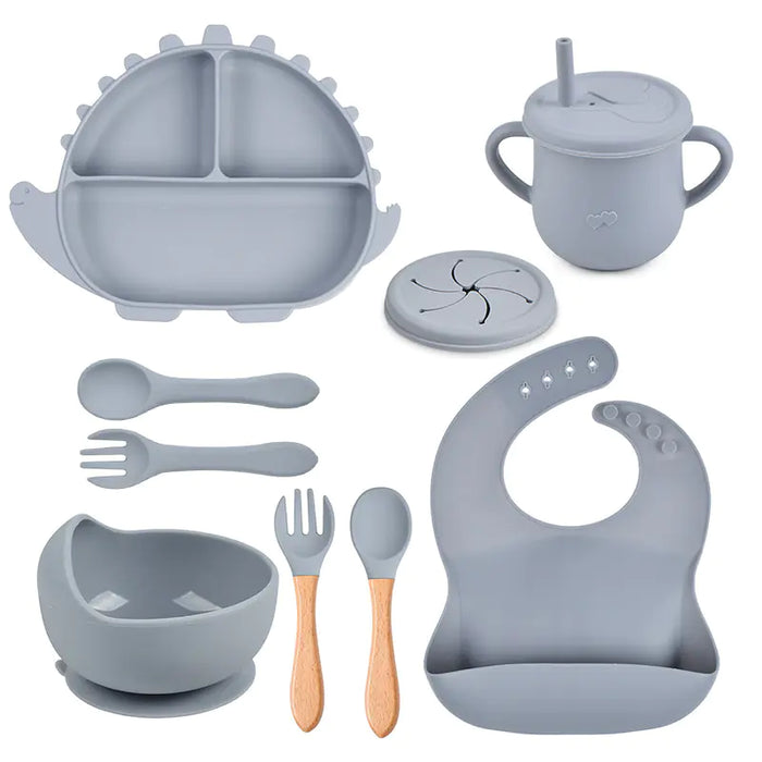 8-Piece Dinosaur Silicone Tableware Set for Kids