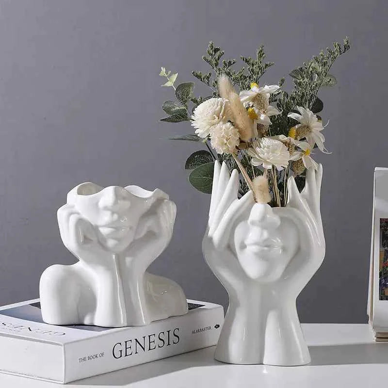 Nordic White Ceramic Body Art Vase – Modern Home Decor