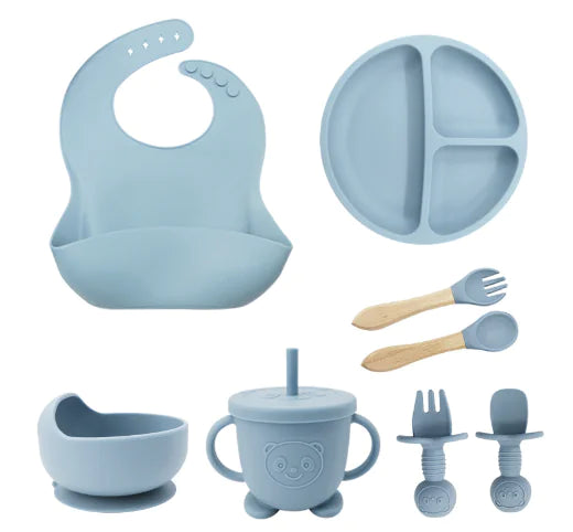 8-Piece Dinosaur Silicone Tableware Set for Kids