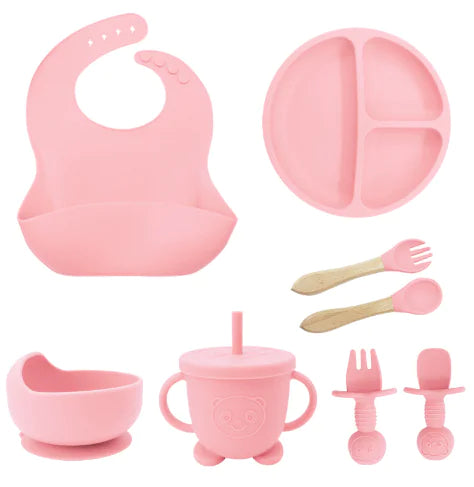 8-Piece Dinosaur Silicone Tableware Set for Kids