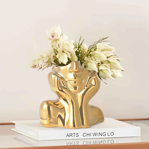Gold Human Face Vase – Modern Artistic Ceramic Home Decor