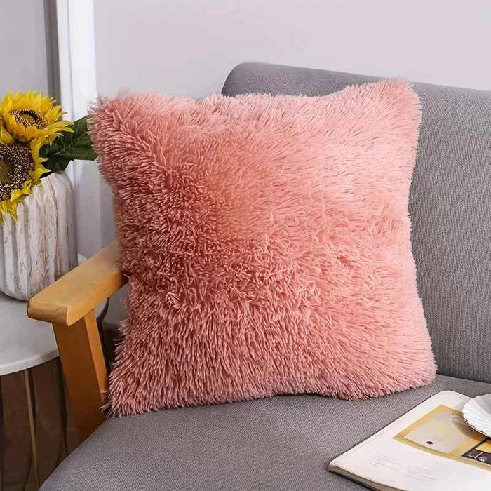 Soft Faux Fur Throw Pillow Cover for Sofa, 15.5in