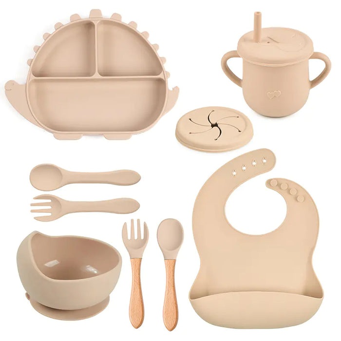 8-Piece Dinosaur Silicone Tableware Set for Kids