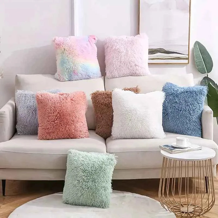 Soft Faux Fur Throw Pillow Cover for Sofa, 15.5in
