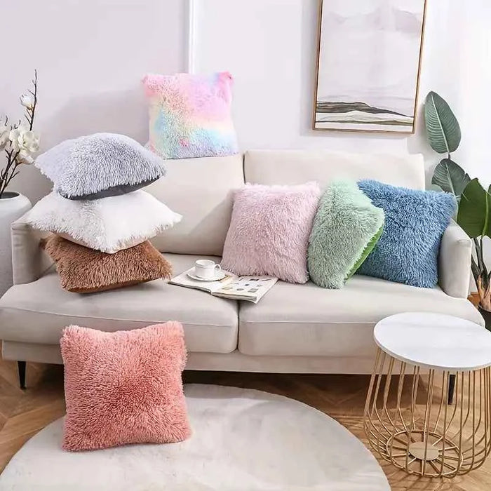 Soft Faux Fur Throw Pillow Cover for Sofa, 15.5in